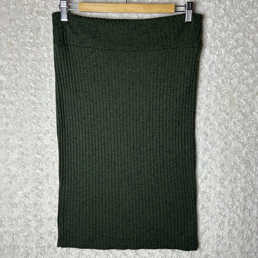 NYC Olive Green Ribbed Knit Bodycon Pencil Skirt Stretch Womens XL Extra‎ Large